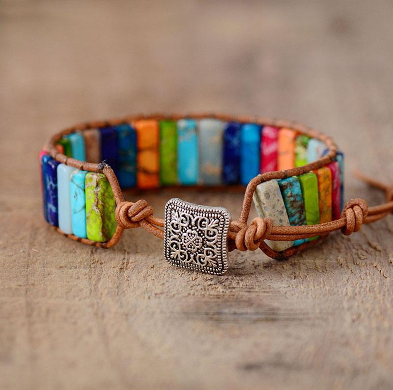 Leren Regenboog Chakra Armband - Handgemaakt Myspirituals