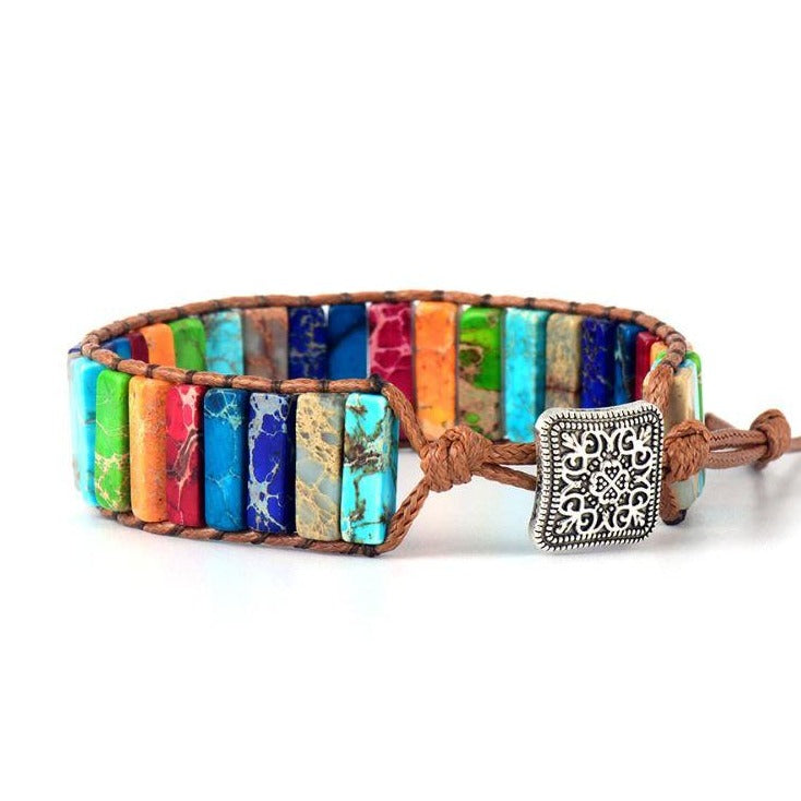 Leren Regenboog Chakra Armband - Handgemaakt Myspirituals