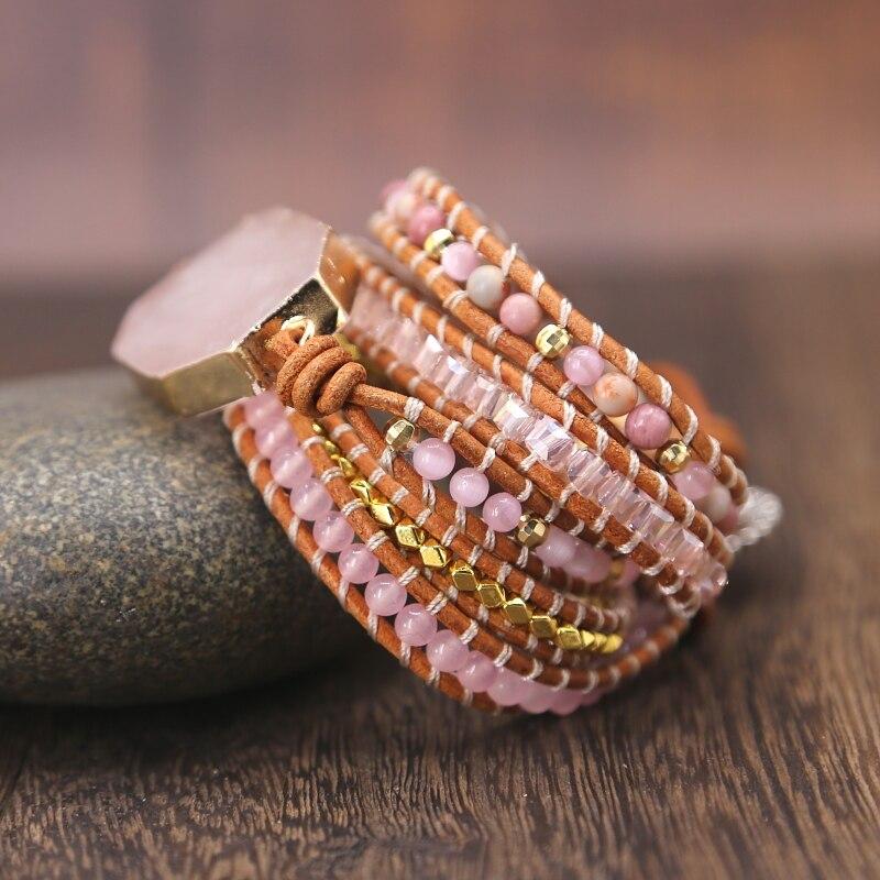 Natuurstenen Kwarts Wikkelarmband - Roze Myspirituals